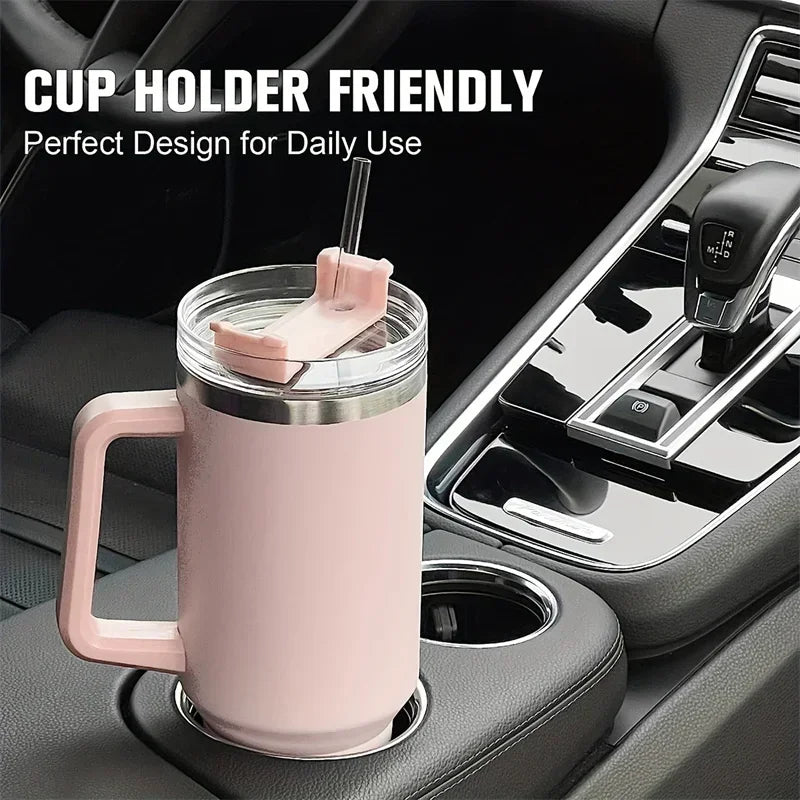 Stainless Steel Car Cup Large Capacity Water Cup with Handle and Straw Double-walled Insulated Travel Mug Holiday Gifts 40oz