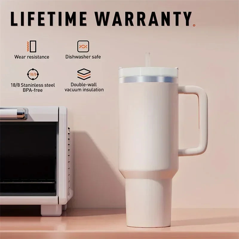 Stainless Steel Car Cup Large Capacity Water Cup with Handle and Straw Double-walled Insulated Travel Mug Holiday Gifts 40oz