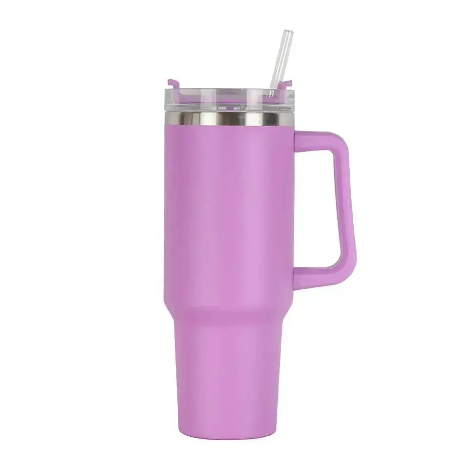 Stainless Steel Car Cup Large Capacity Water Cup with Handle and Straw Double-walled Insulated Travel Mug Holiday Gifts 40oz