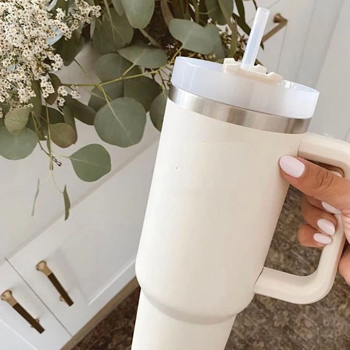 Stainless Steel Car Cup Large Capacity Water Cup with Handle and Straw Double-walled Insulated Travel Mug Holiday Gifts 40oz